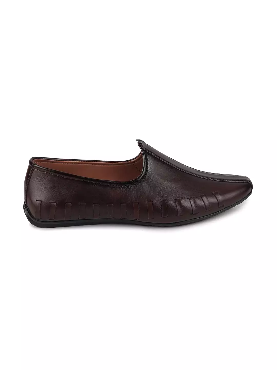 Men Brown Ethnic Slip-On Stitched Jutis & Mojaris