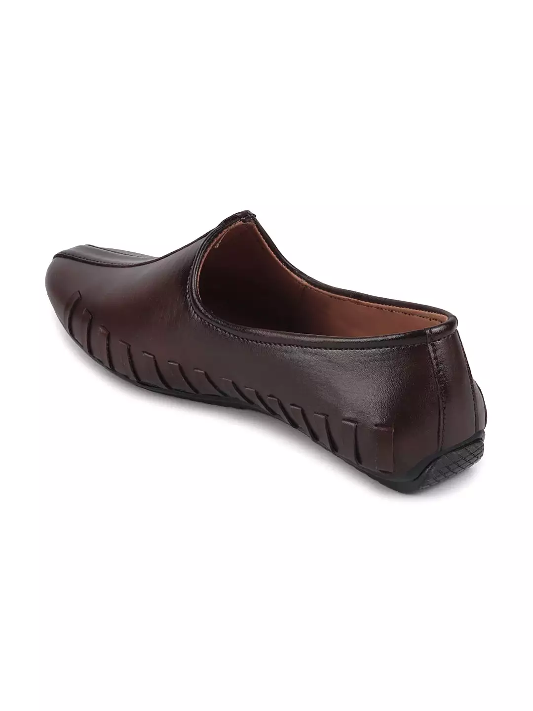 Men Brown Ethnic Slip-On Stitched Jutis & Mojaris