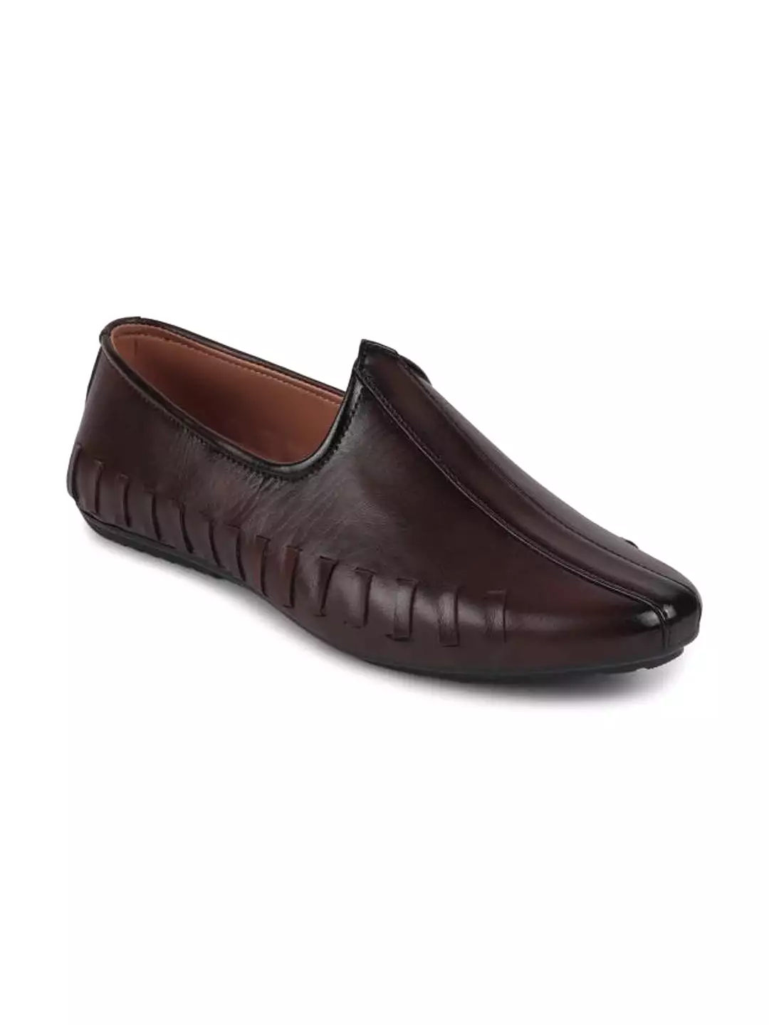 Men Brown Ethnic Slip-On Stitched Jutis & Mojaris