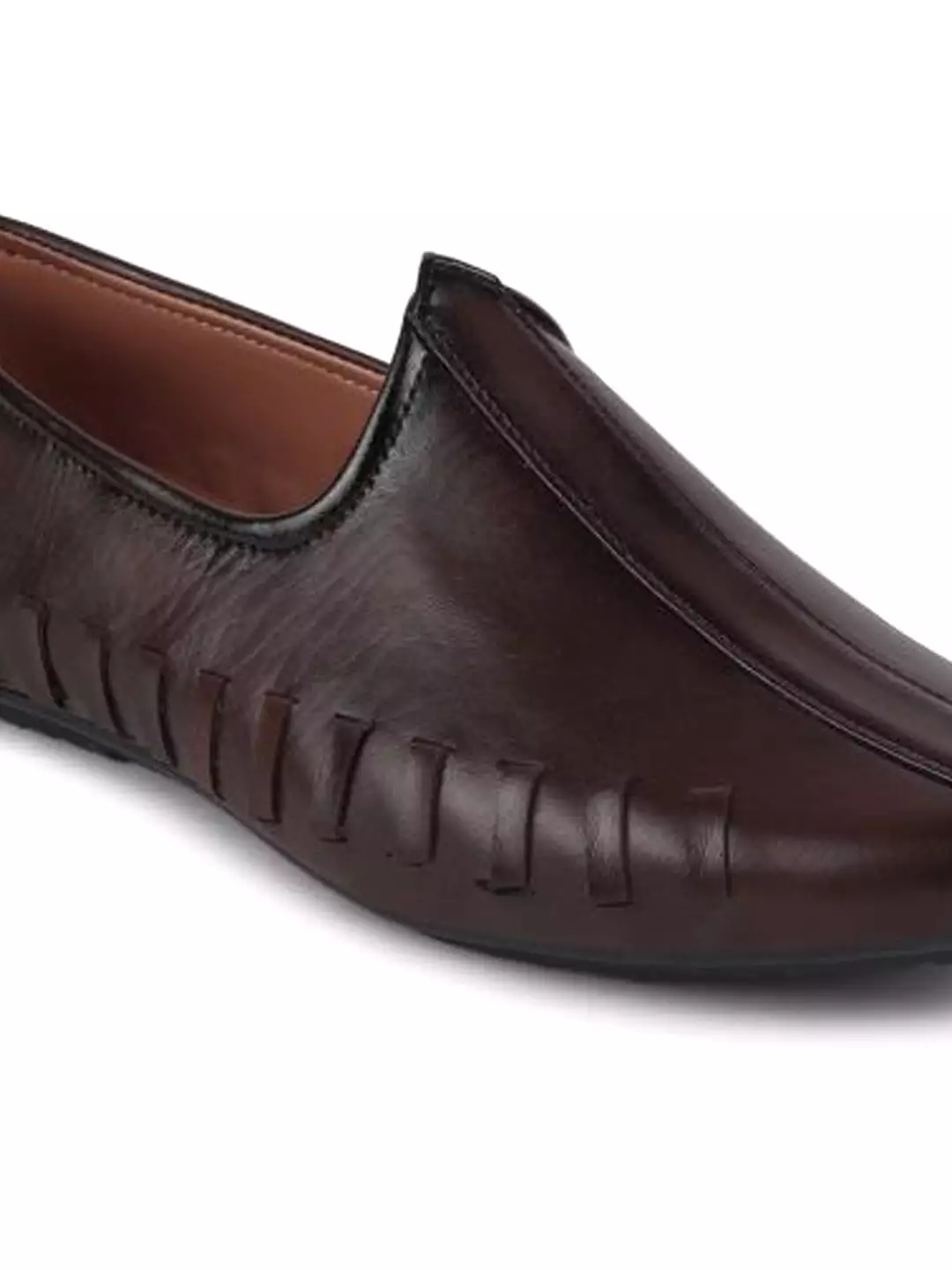 Men Brown Ethnic Slip-On Stitched Jutis & Mojaris