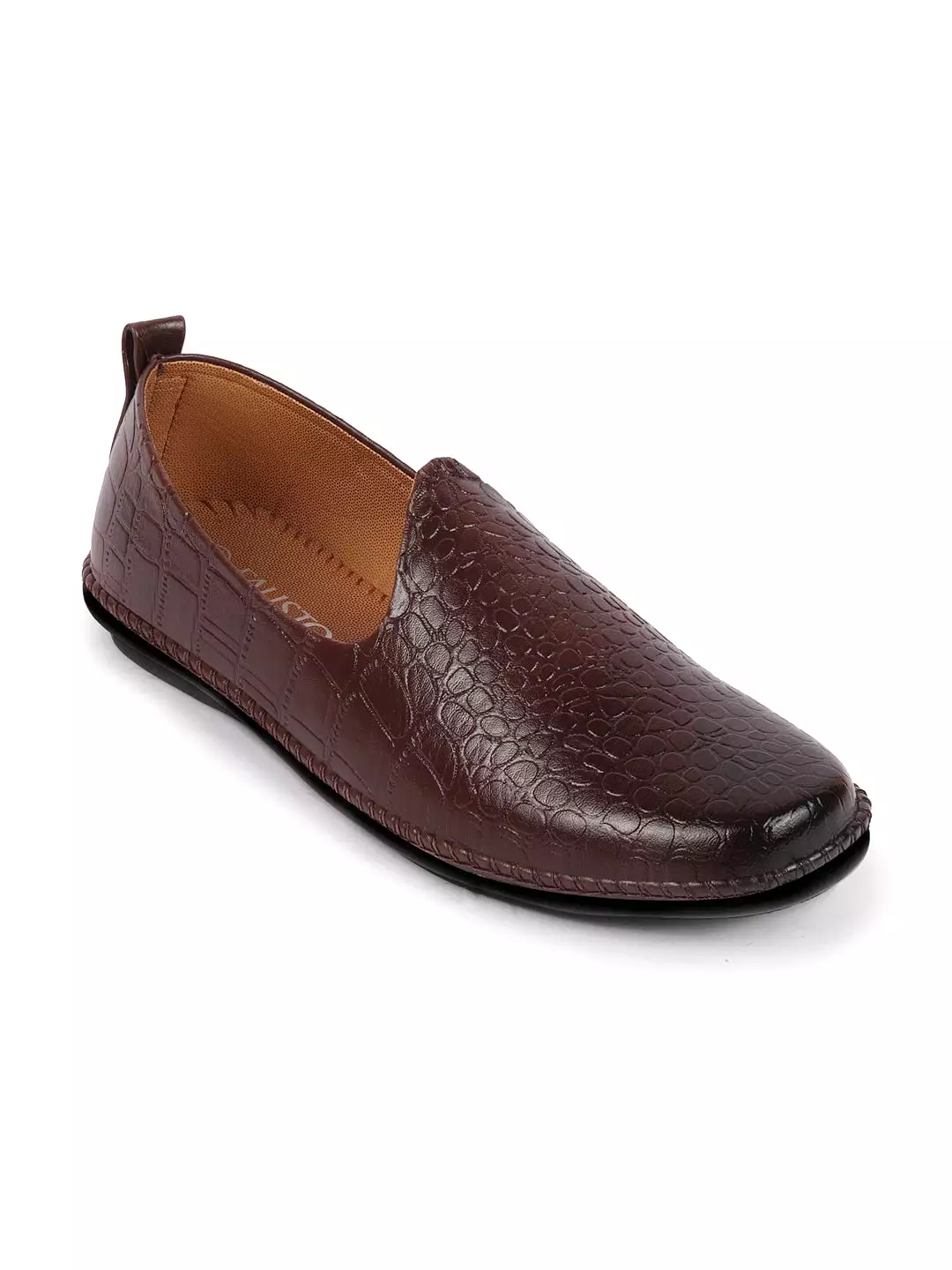 Men Brown Ethnic Slip On Trending Stitched Jutis