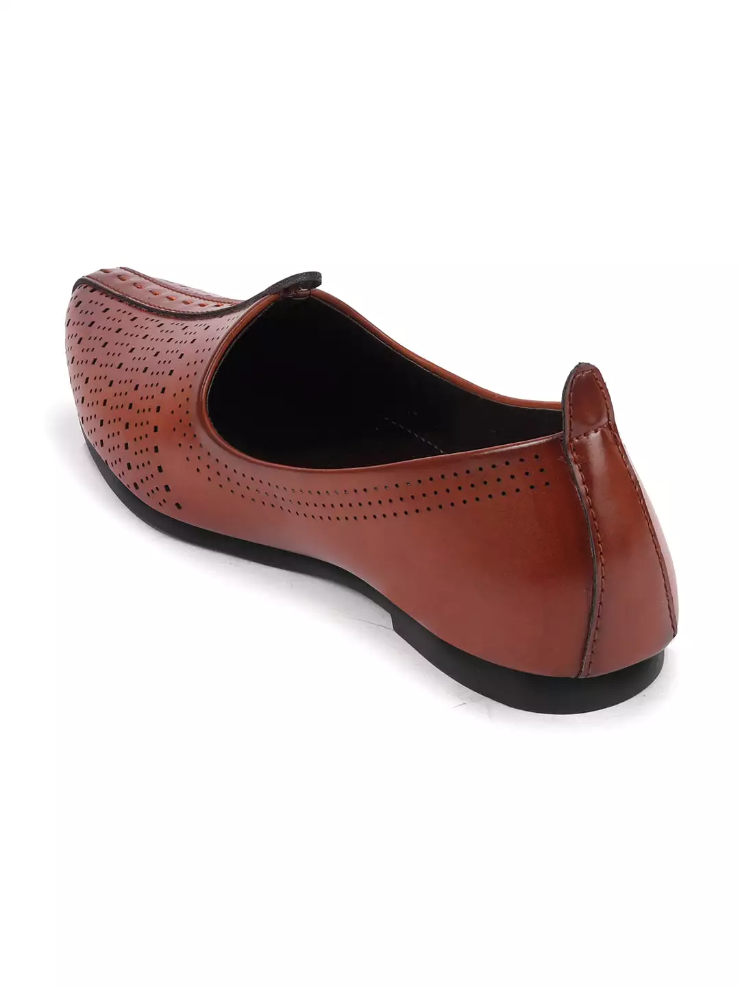 Men Brown Laser Cut Design Broad Feet Ethnic Slip On Wedding Juttis and Mojaris