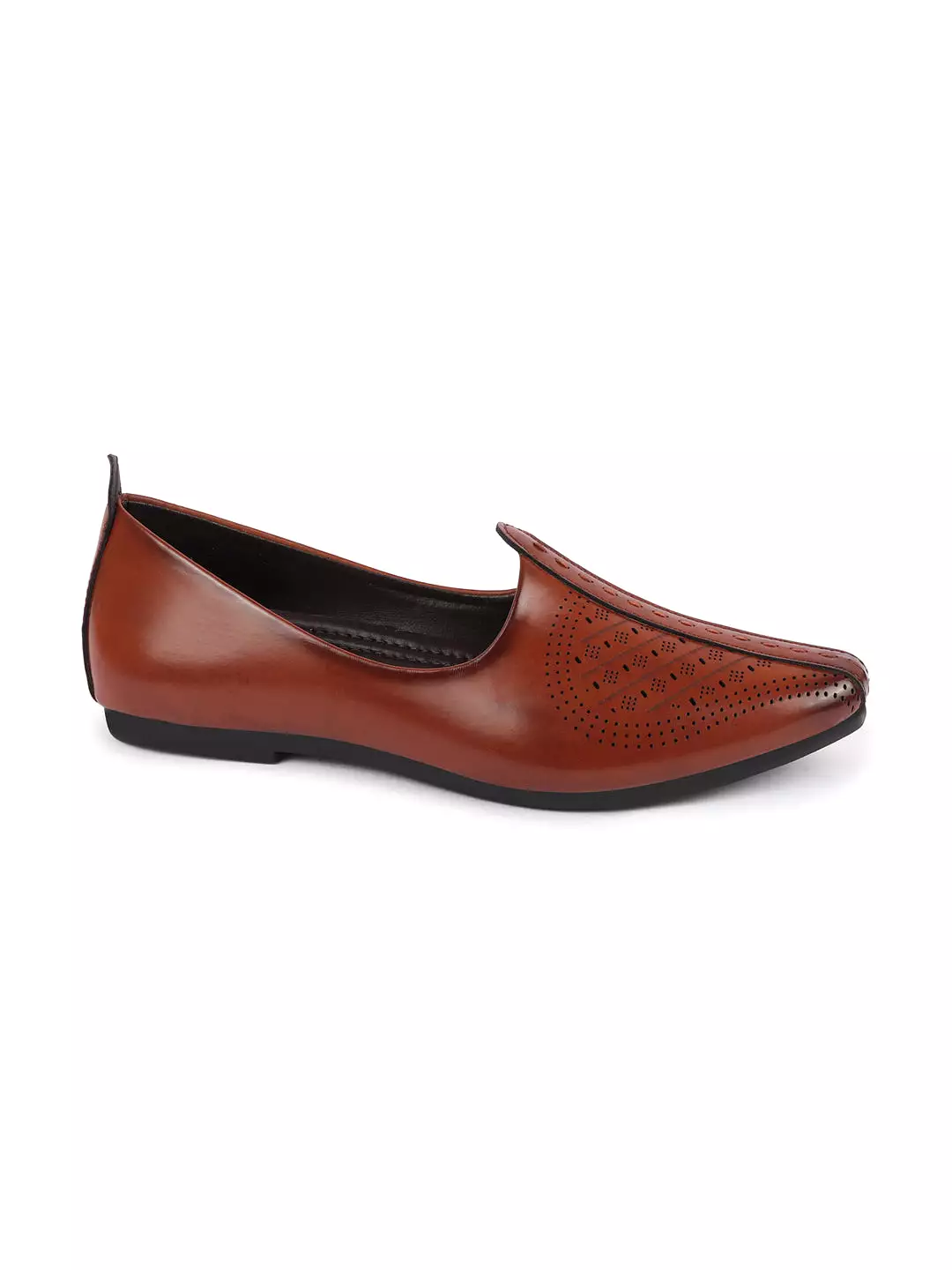 Men Brown Laser Cut Design Ethnic Slip On Wedding Juttis and Mojaris