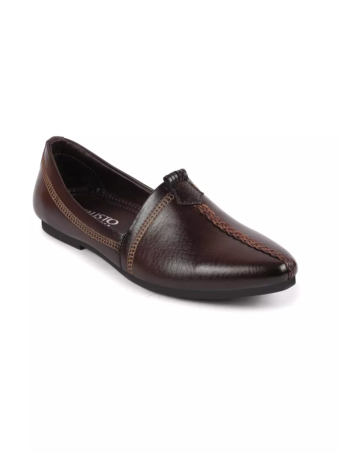 Men Brown Wedding Party Evening Broad Feet Ethnic Slip On Juttis and Mojaris