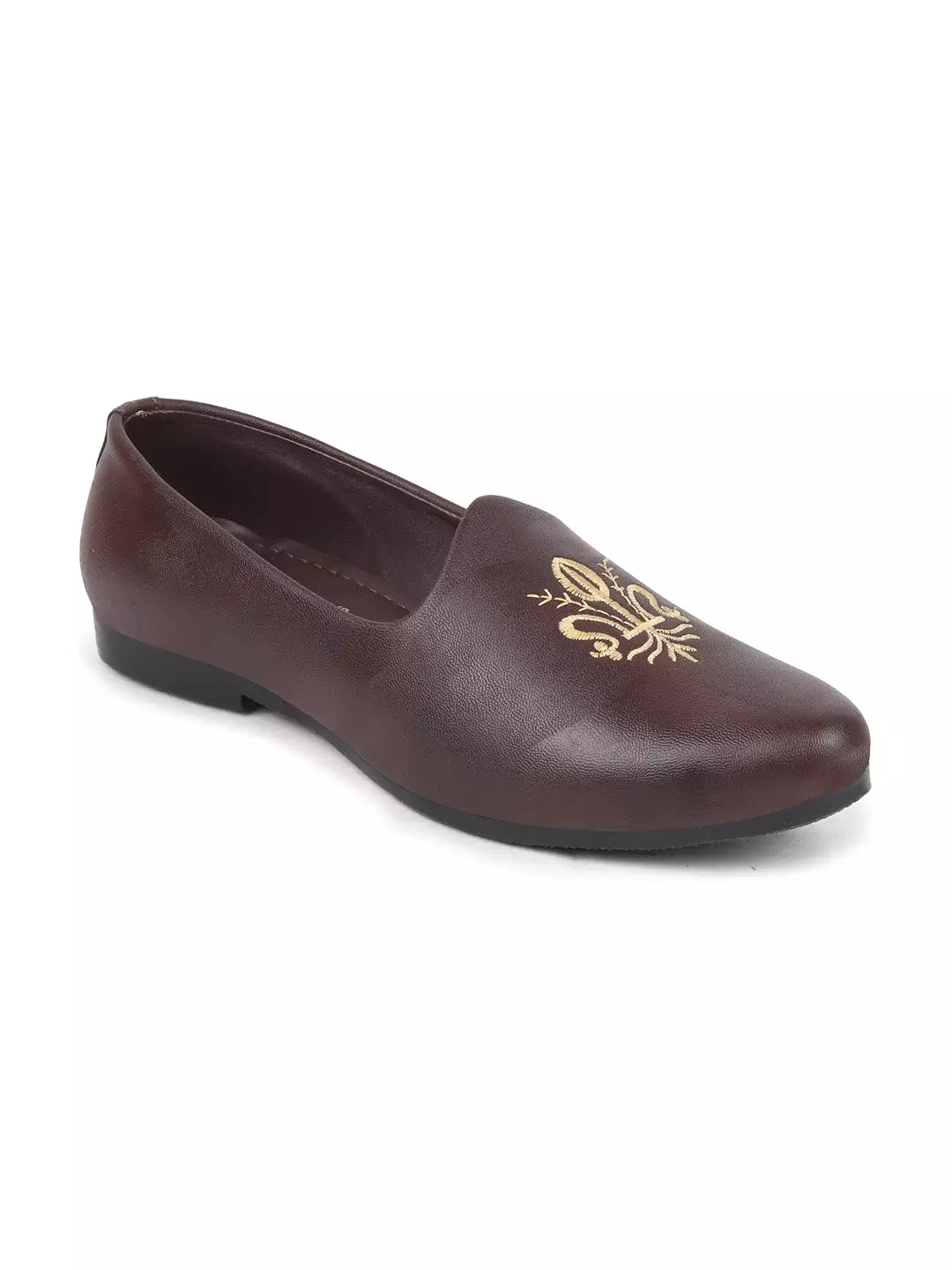 Men Dark Brown Ethnic Embroidered Juttis and Mojaris