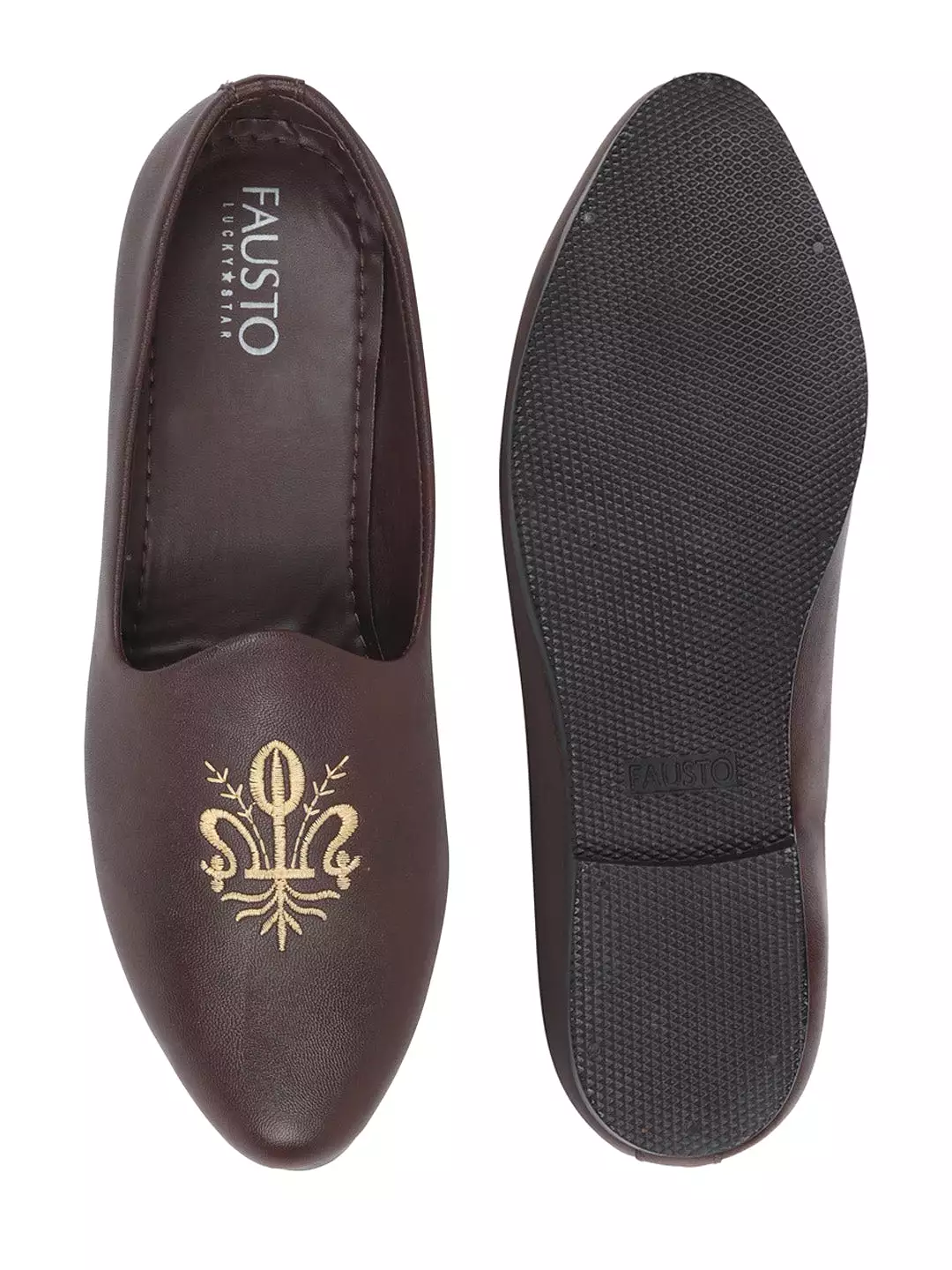 Men Dark Brown Ethnic Embroidered Juttis and Mojaris