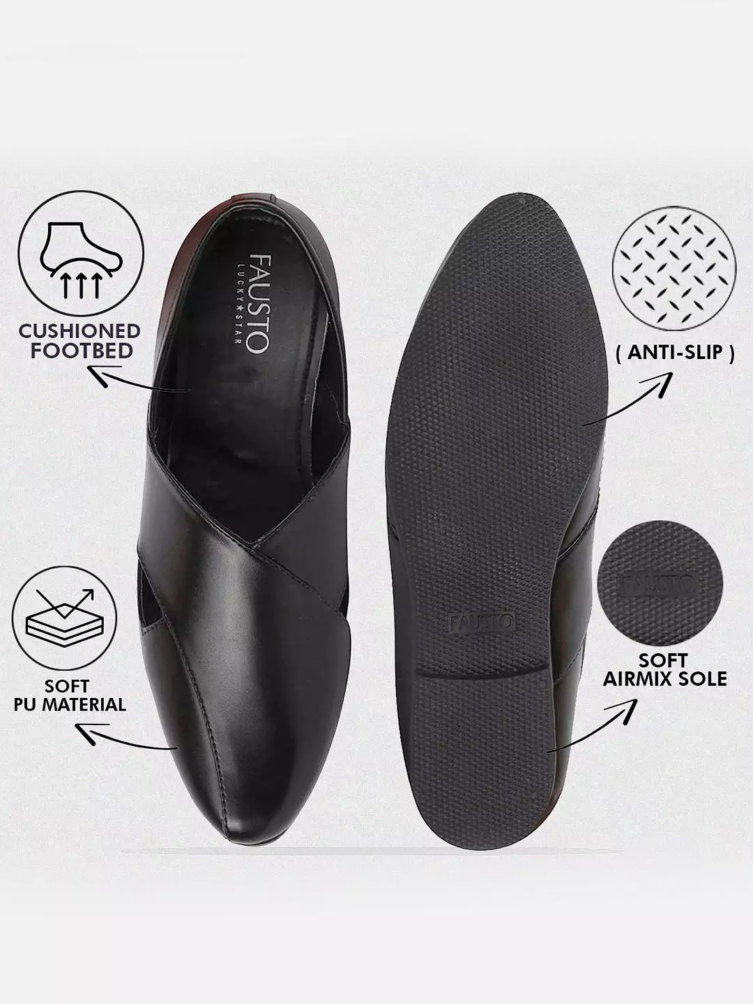 Men Ethnic Black Criss Cross Slip On Juttis and Mojaris