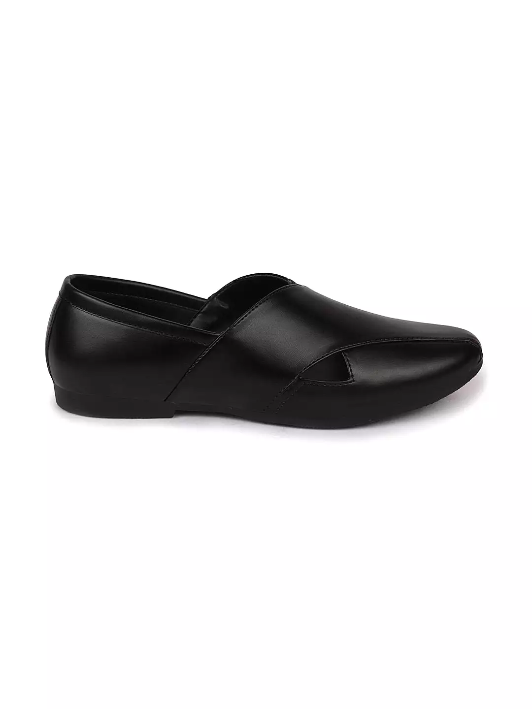 Men Ethnic Black Criss Cross Slip On Juttis and Mojaris