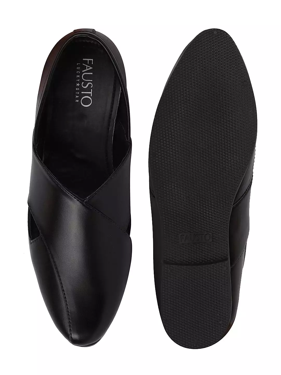 Men Ethnic Black Criss Cross Slip On Juttis and Mojaris