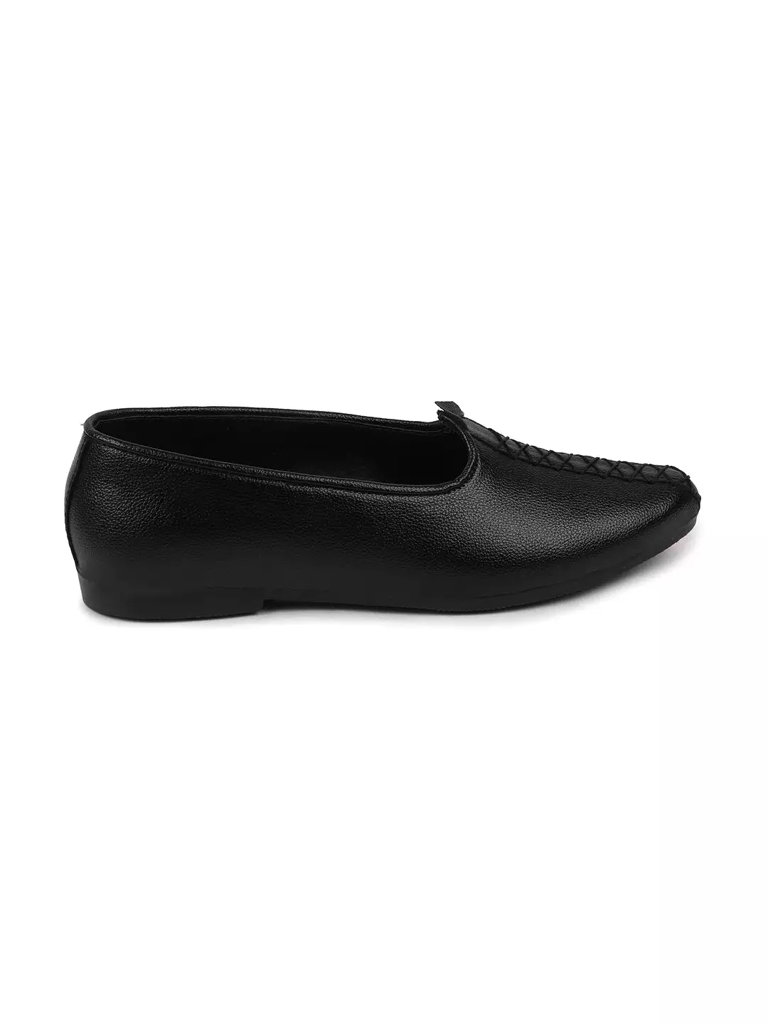 Men Ethnic Black Hand Stitched Juttis & Mojaris