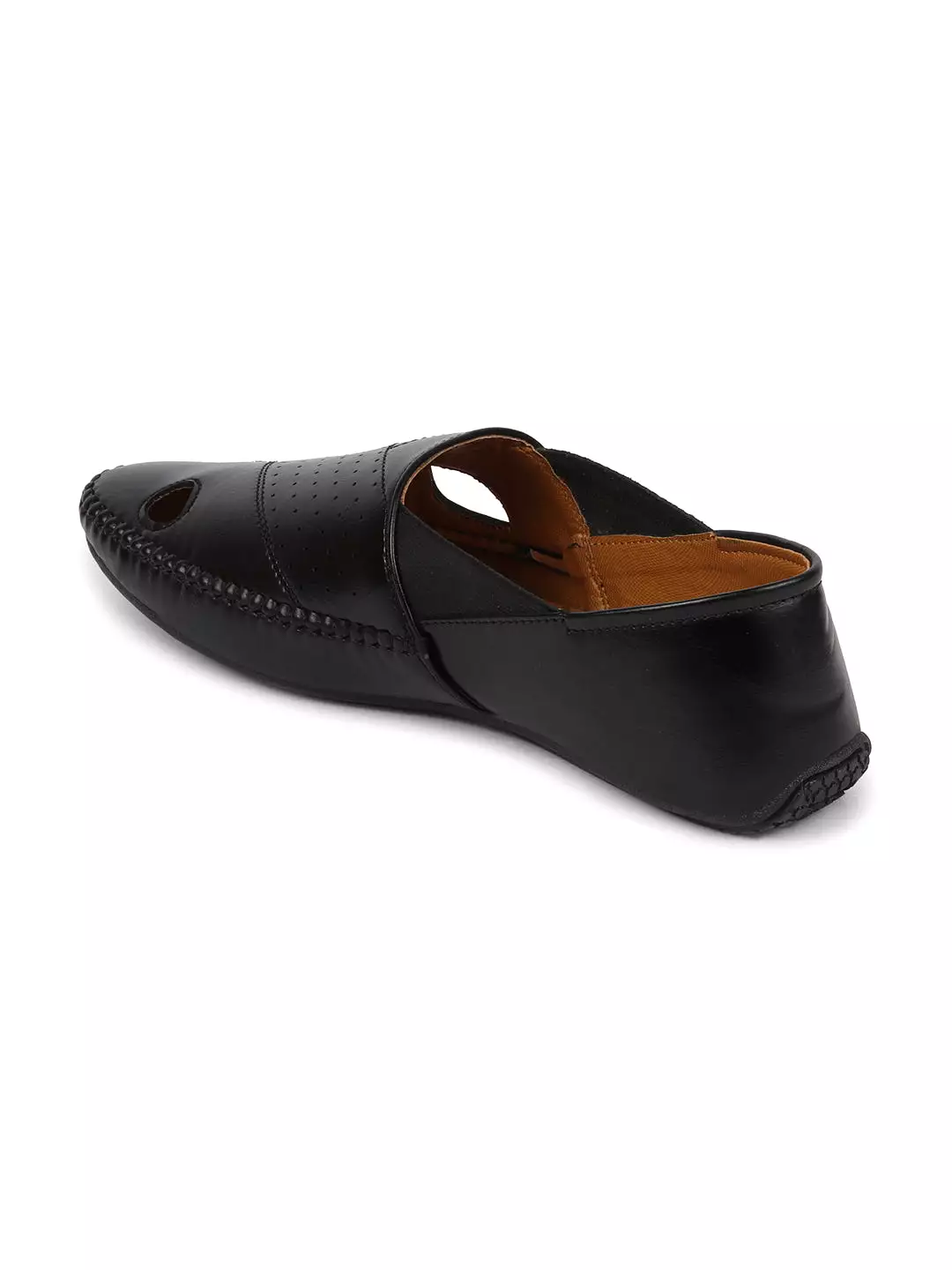 Men Ethnic Black Hand Stitched Juttis & Mojaris