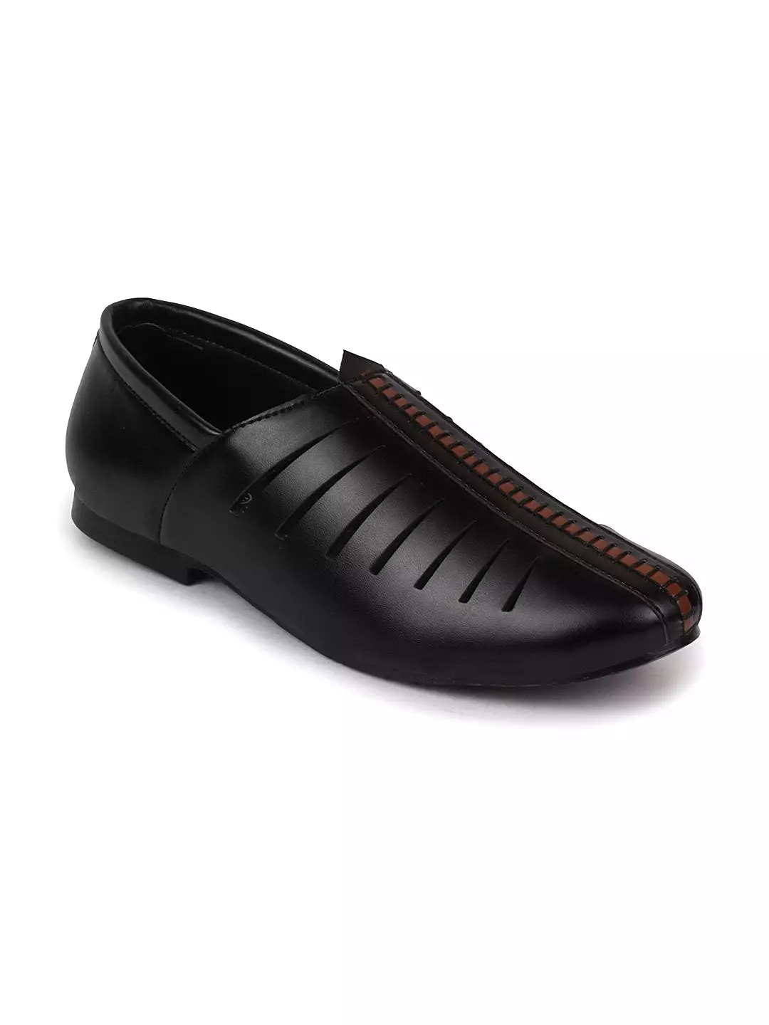 Men Ethnic Black Hand Stitched Laser Cut Juttis and Mojaris