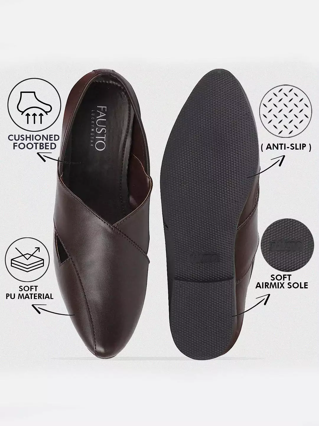 Men Ethnic Brown Criss Cross Slip On Juttis and Mojaris