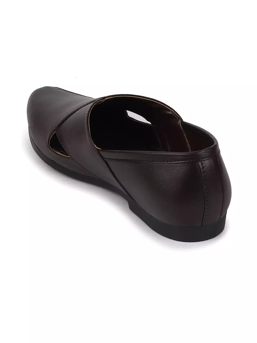 Men Ethnic Brown Criss Cross Slip On Juttis and Mojaris