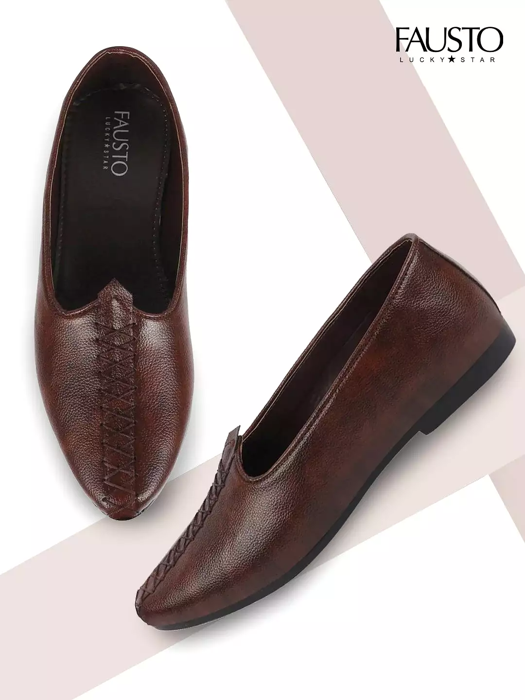 Men Ethnic Brown Hand Stitched Juttis & Mojaris