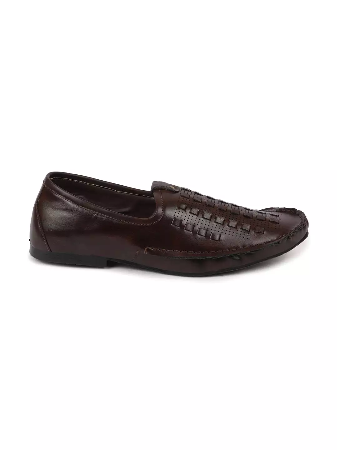 Men Ethnic Brown Stitched Juttis & Mojaris