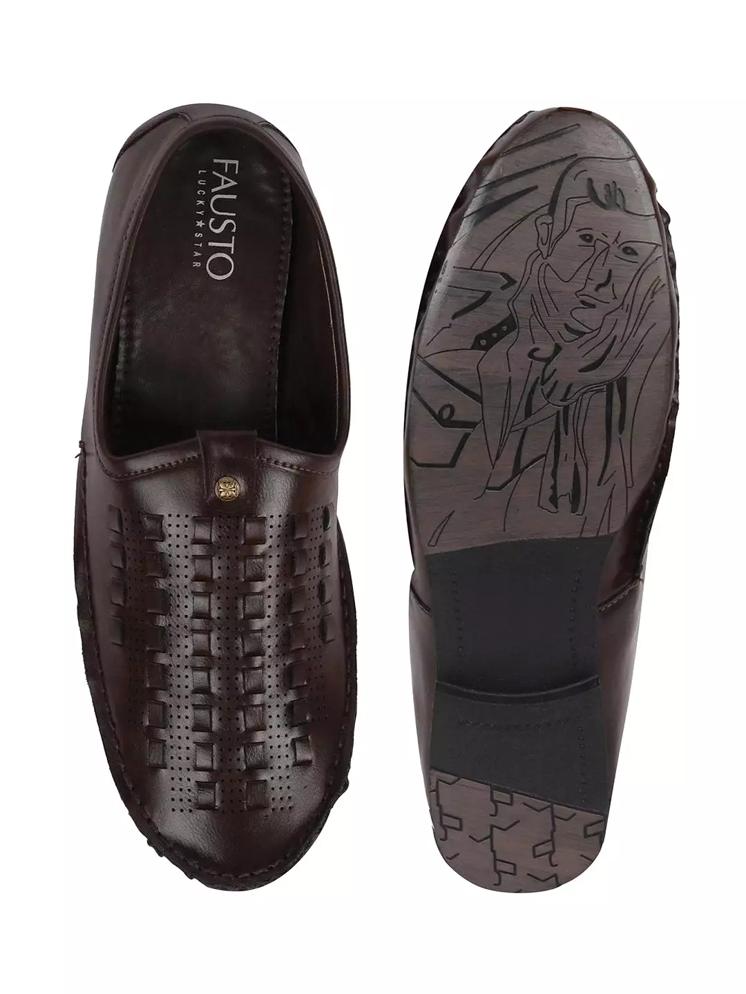 Men Ethnic Brown Stitched Juttis & Mojaris