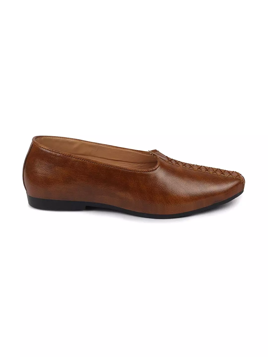 Men Ethnic Tan Hand Stitched Juttis & Mojaris