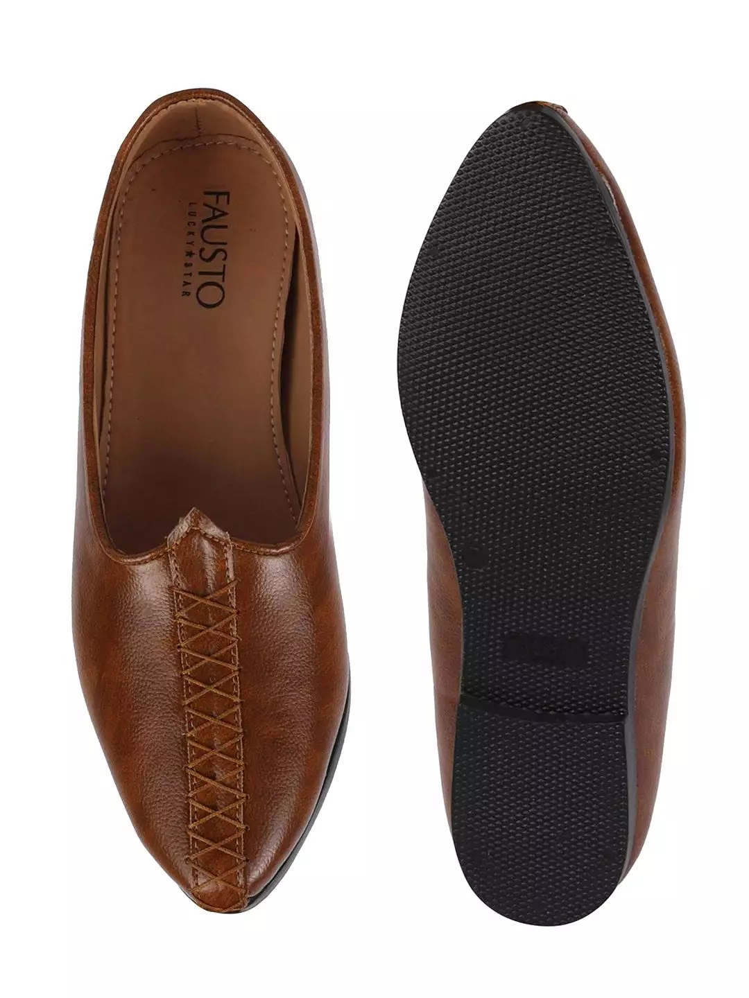 Men Ethnic Tan Hand Stitched Juttis & Mojaris