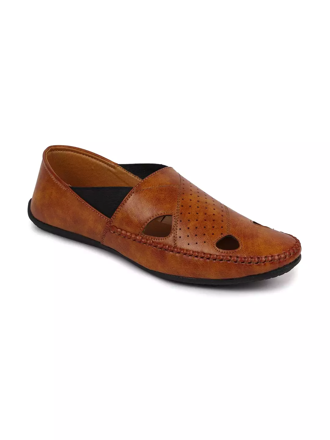 Men Ethnic Tan Hand Stitched Juttis & Mojaris