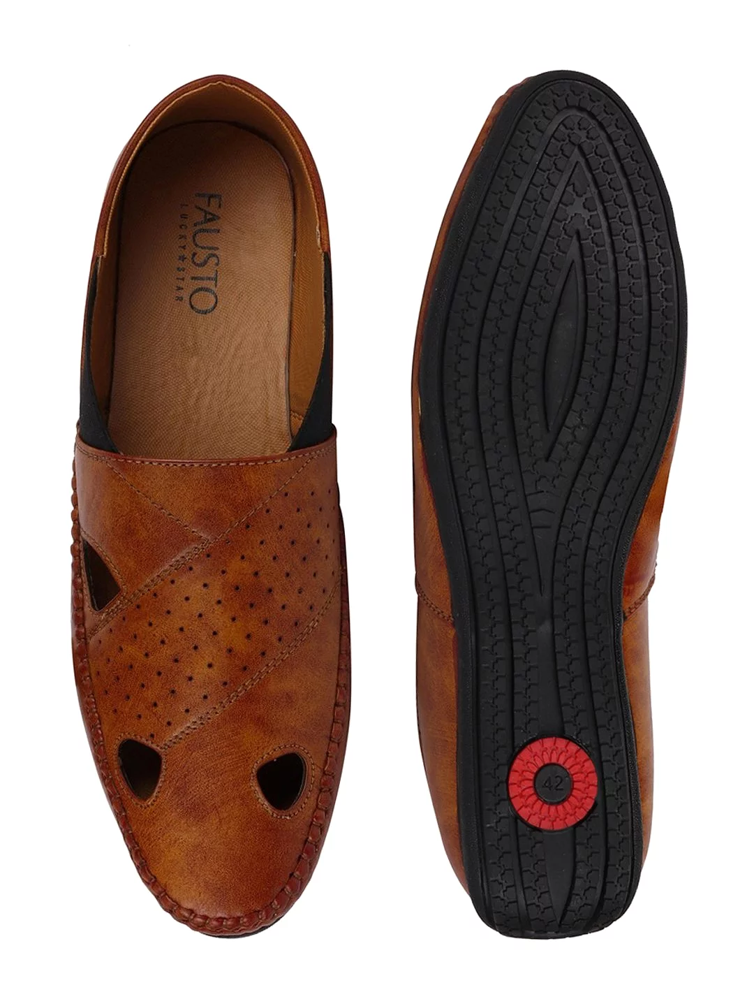 Men Ethnic Tan Hand Stitched Juttis & Mojaris