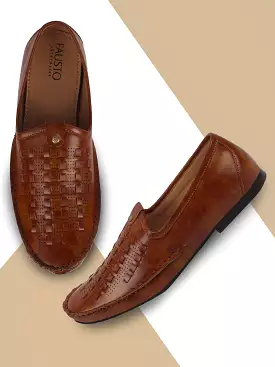 Men Ethnic Tan Stitched Juttis & Mojaris