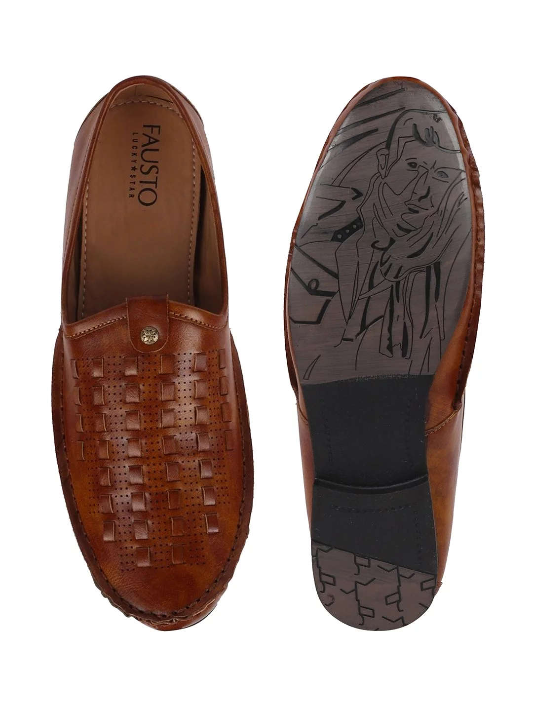 Men Ethnic Tan Stitched Juttis & Mojaris