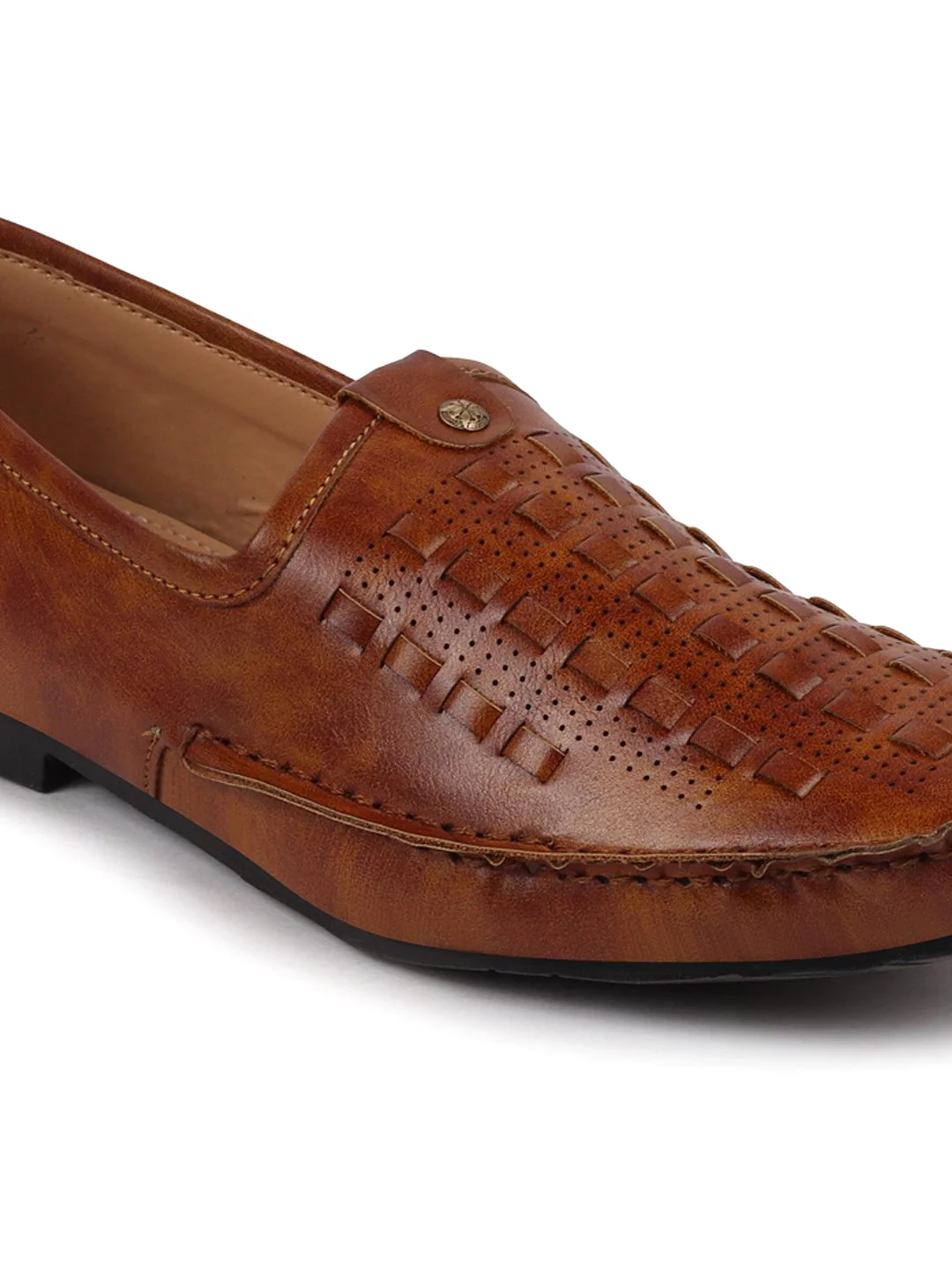 Men Ethnic Tan Stitched Juttis & Mojaris