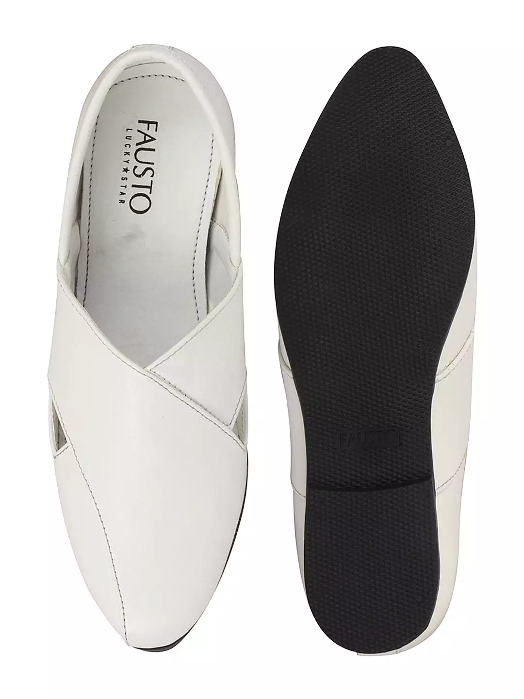 Men Ethnic White Criss Cross Slip On Juttis and Mojaris