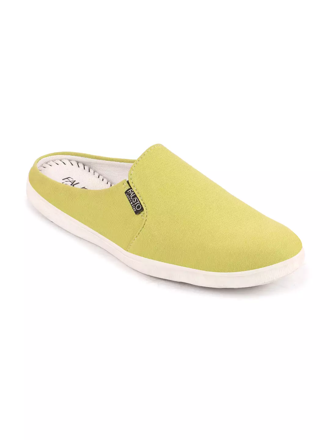 Men Green Casual Back Open Canvas Stylish Slip On Shoes