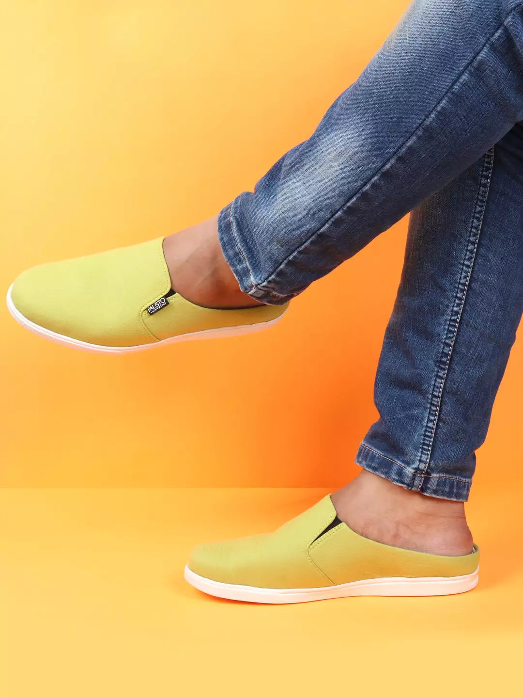 Men Green Casual Back Open Canvas Stylish Slip On Shoes