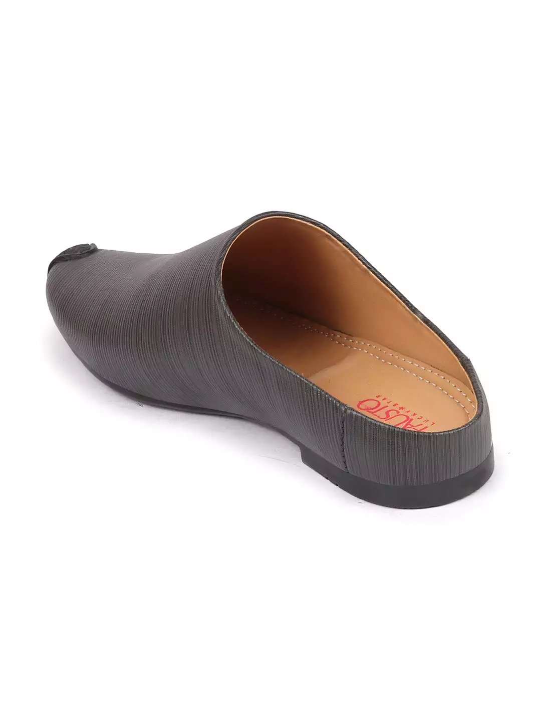 Men Grey Back Open Classic Design Textured Slip-On Ethnic Juttis and Mojaris