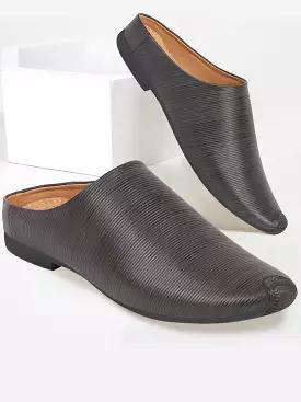 Men Grey Back Open Classic Design Textured Slip-On Ethnic Juttis and Mojaris