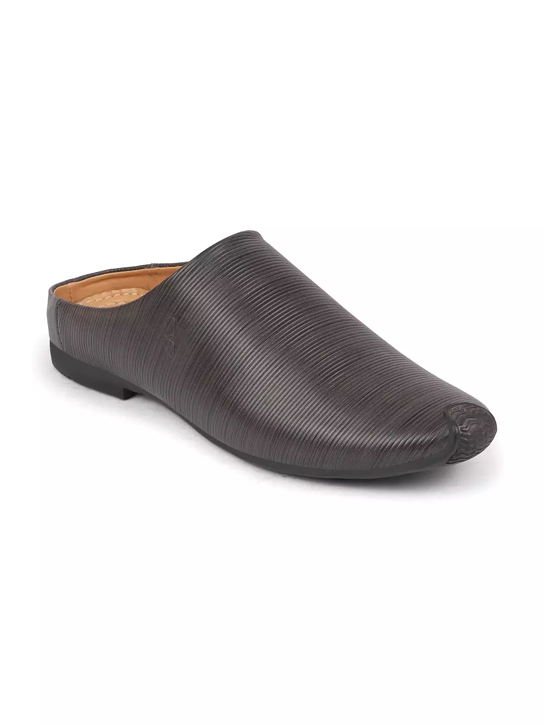 Men Grey Back Open Classic Design Textured Slip-On Ethnic Juttis and Mojaris