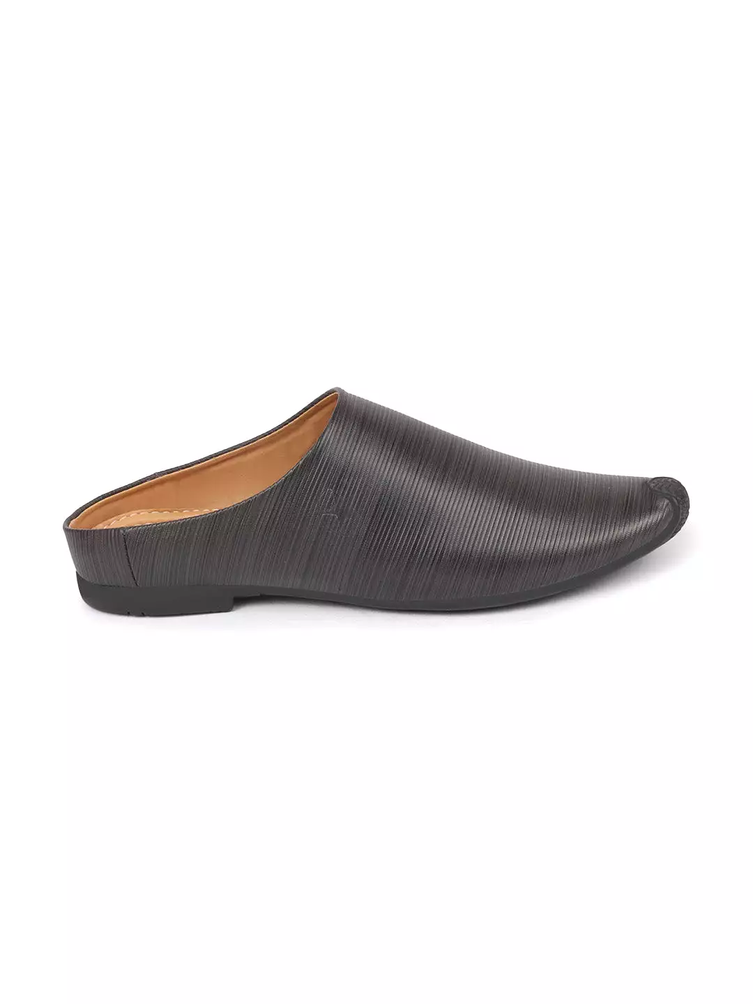 Men Grey Back Open Classic Design Textured Slip-On Ethnic Juttis and Mojaris