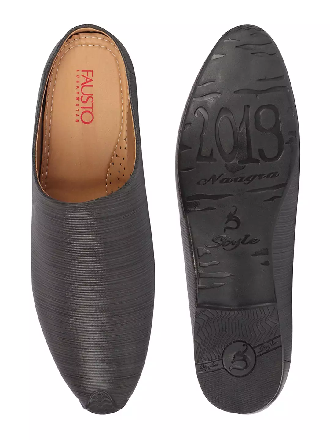 Men Grey Back Open Classic Design Textured Slip-On Ethnic Juttis and Mojaris