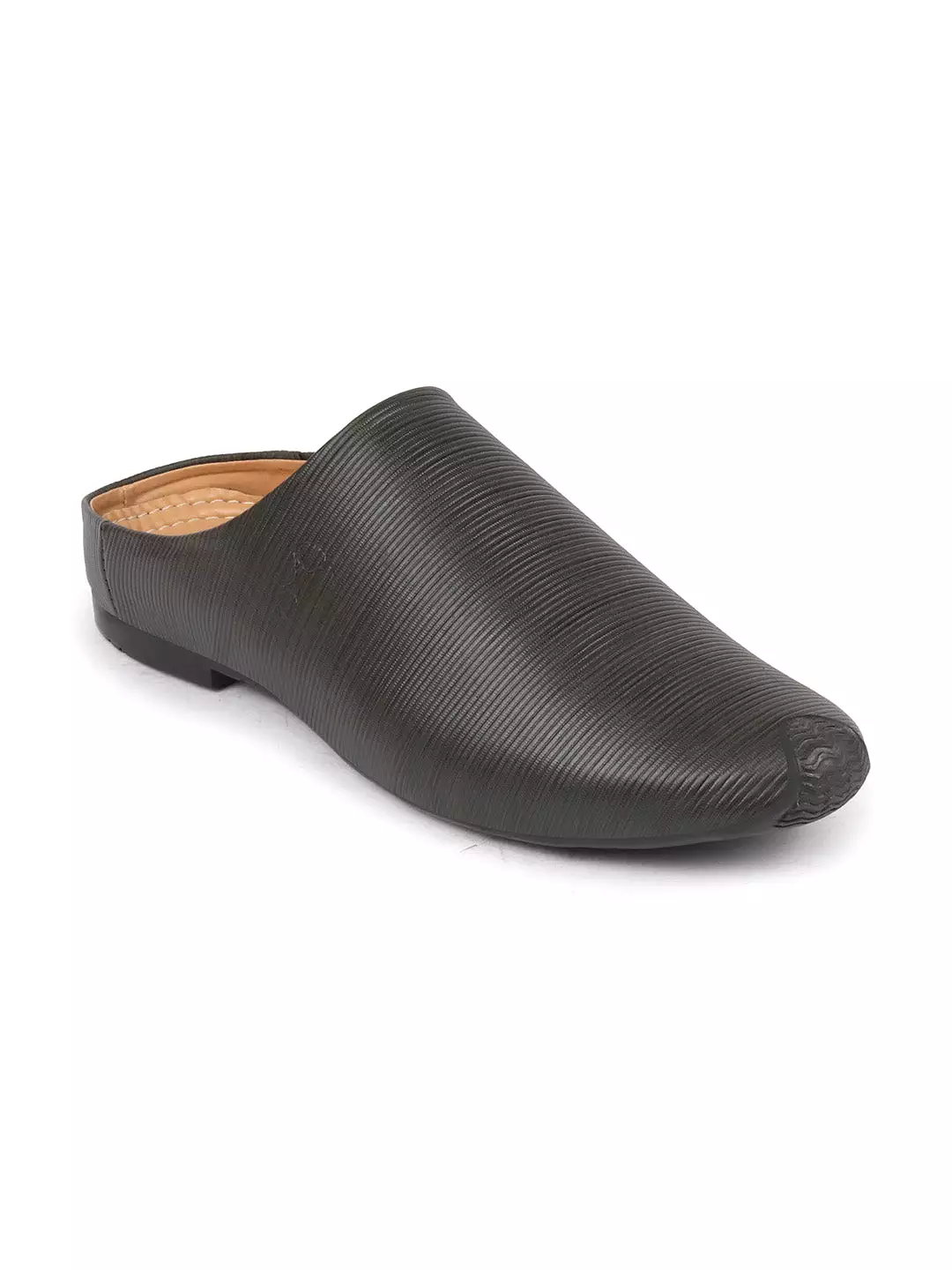 Men Olive Back Open Classic Design Textured Slip-On Ethnic Juttis and Mojaris