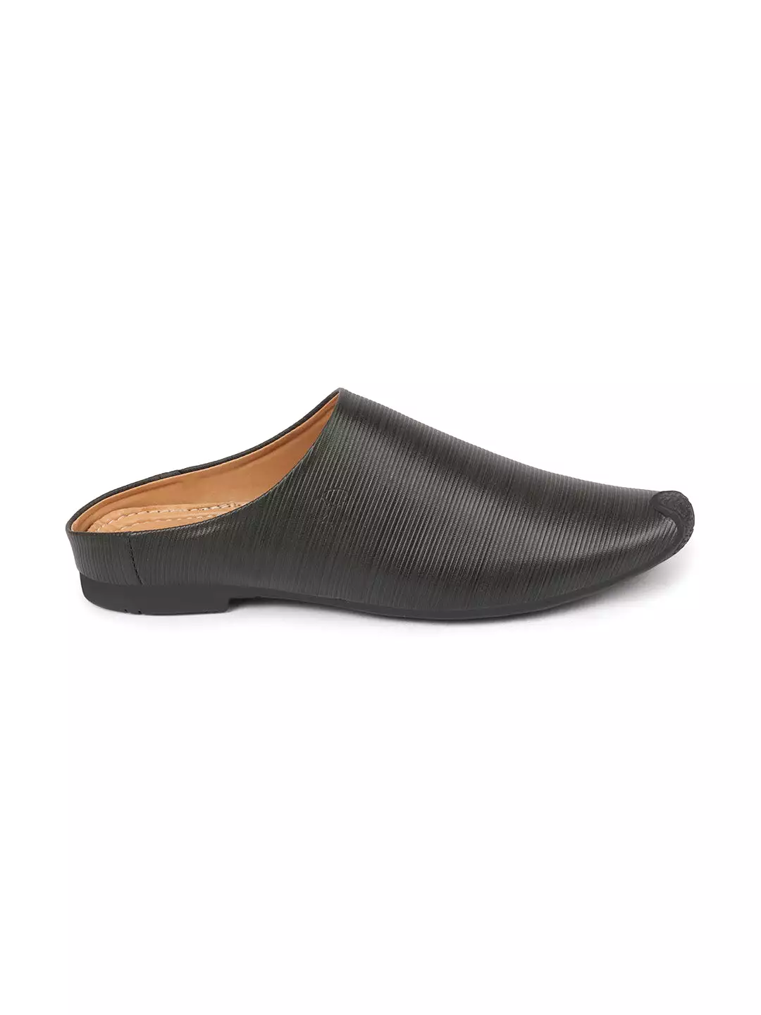 Men Olive Back Open Classic Design Textured Slip-On Ethnic Juttis and Mojaris