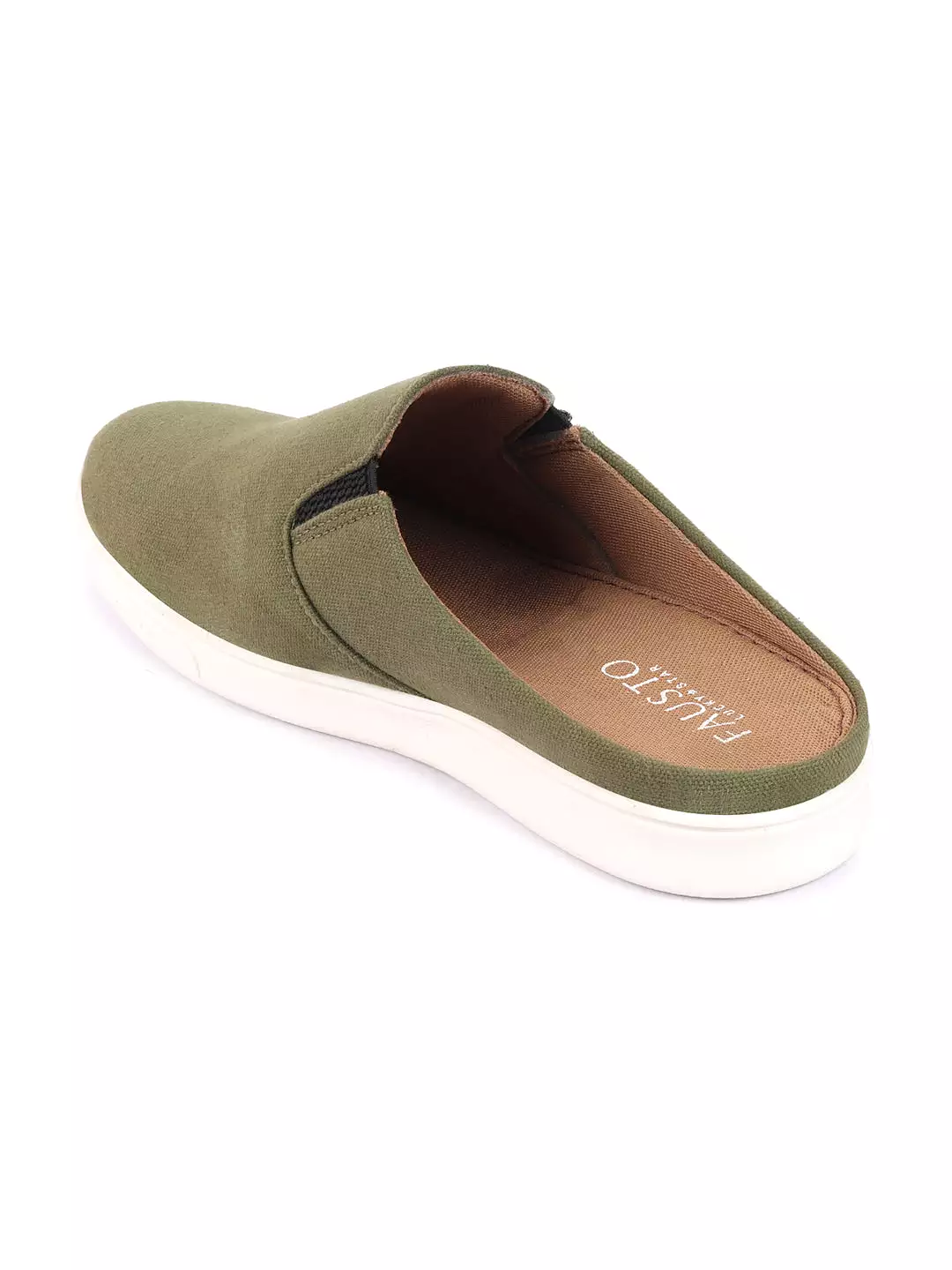 Men Olive Green Casual Back Open Canvas Stylish Slip On Shoes