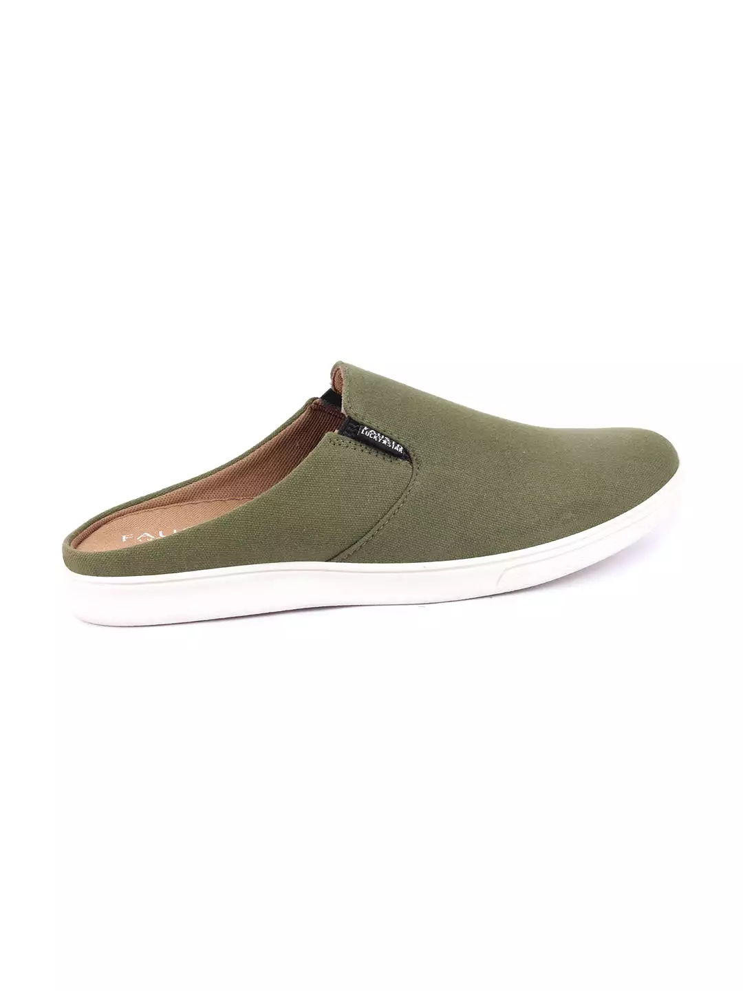 Men Olive Green Casual Back Open Canvas Stylish Slip On Shoes