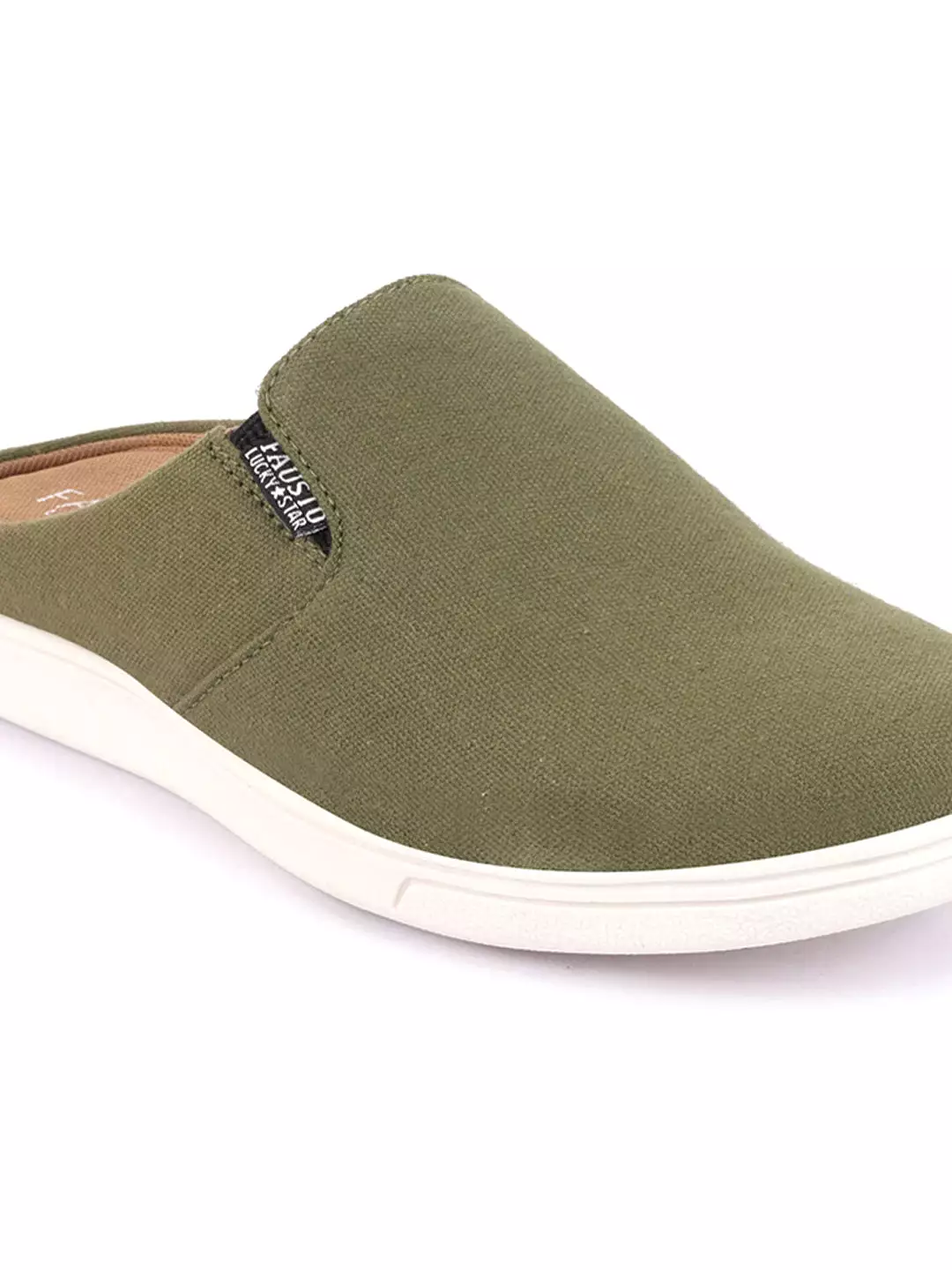 Men Olive Green Casual Back Open Canvas Stylish Slip On Shoes