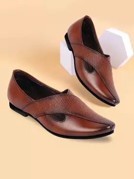 Men Tan Embossed Design Ethnic Party Slip On Juttis and Mojaris