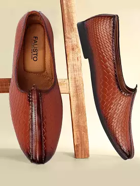 Men Tan Ethnic Slip-On Juttis