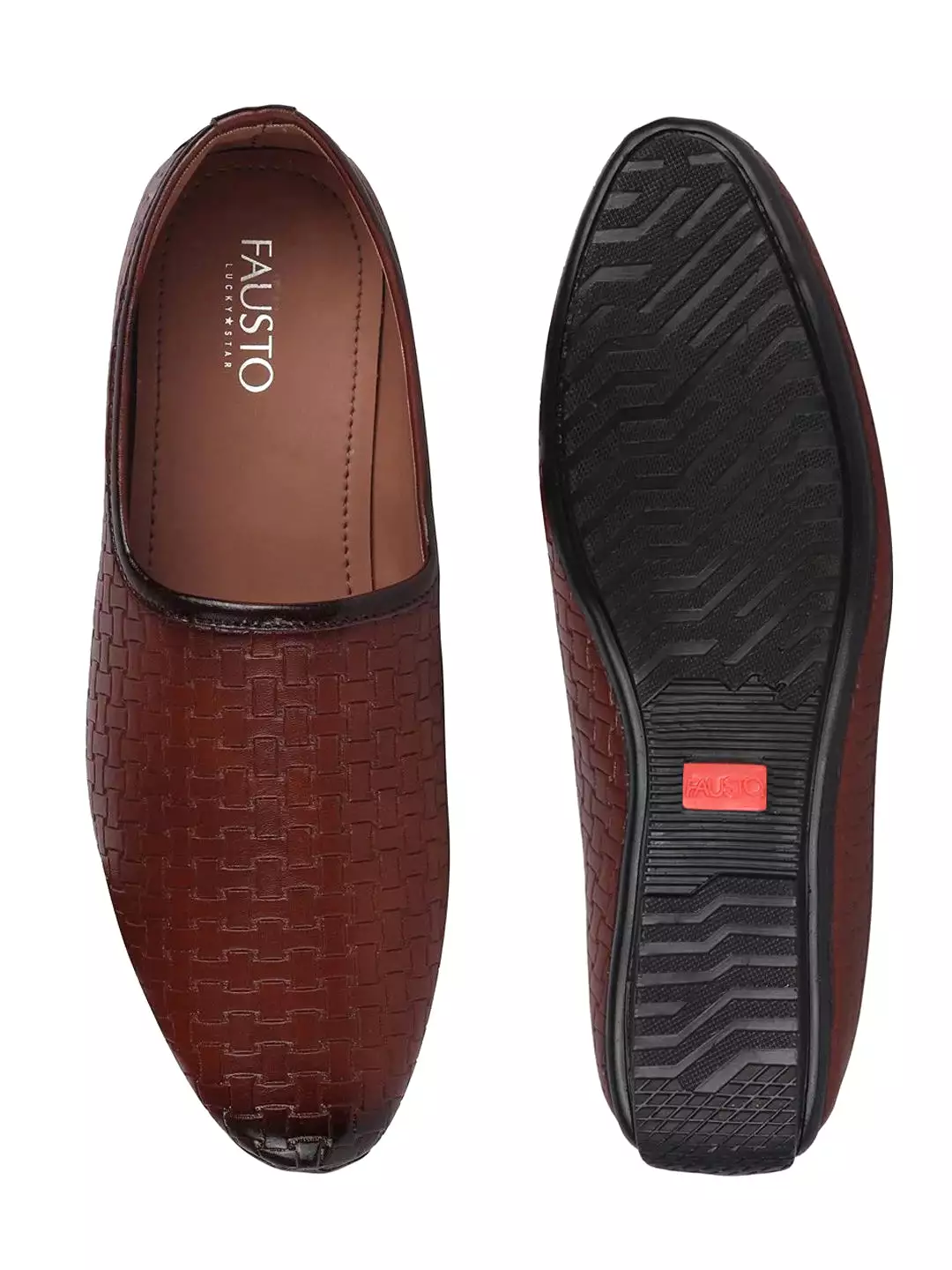 Men Tan Ethnic Slip-On Regular Styling Jutis & Mojaris