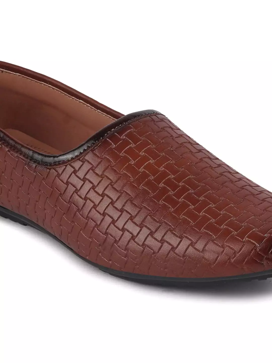 Men Tan Ethnic Slip-On Regular Styling Jutis & Mojaris