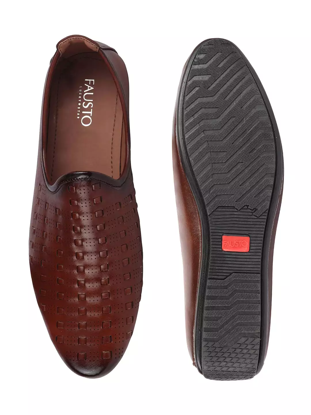 Men Tan Ethnic Slip-On Round Toe Jutis & Mojaris