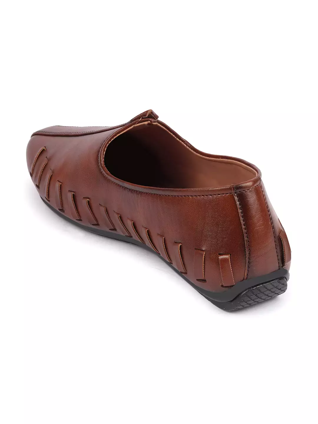 Men Tan Ethnic Slip-On Stitched Jutis & Mojaris