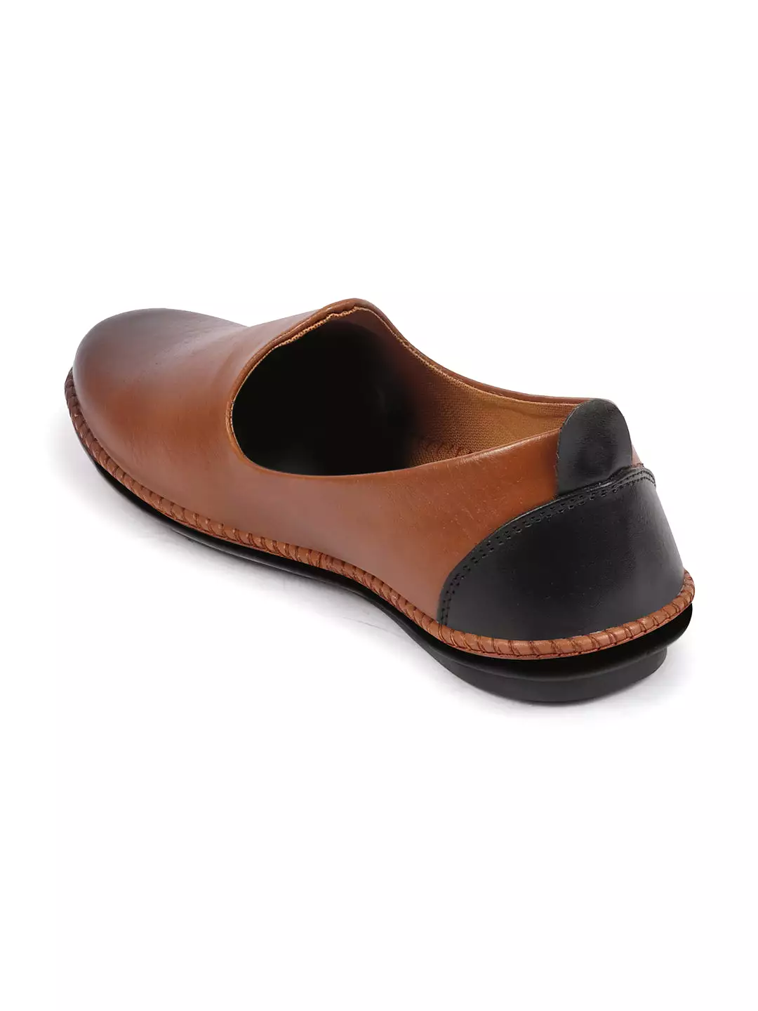 Men Tan Ethnic Slip On Stylish Stitched Jutis