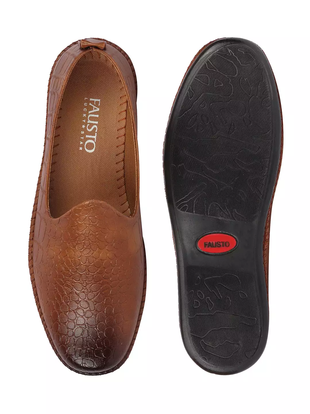 Men Tan Ethnic Slip On Trending Stitched Jutis