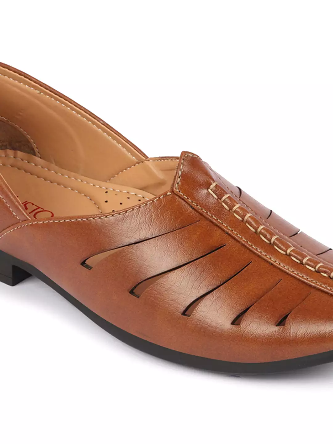 Men Tan Ethnic Wedding Party Laser Cut Design Slip On Juttis and Mojaris